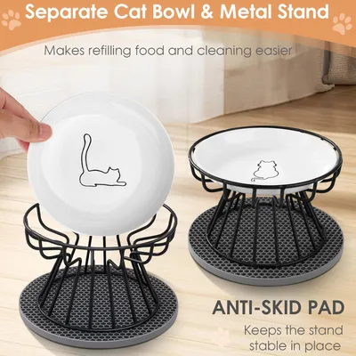 Set mit 2 erhöhten Keramik-Katzennäpfen – Metallständer
