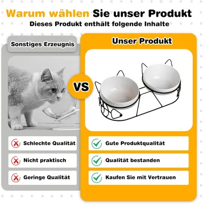 Set mit 3 erhöhten Keramiknäpfen für Katzen – Keramik – 15° Neigung
