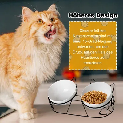 Set mit 3 erhöhten Keramiknäpfen für Katzen – Keramik – 15° Neigung