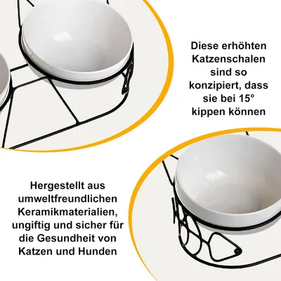 Set mit 3 erhöhten Keramiknäpfen für Katzen – Keramik – 15° Neigung