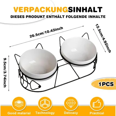 Set mit 3 erhöhten Keramiknäpfen für Katzen – Keramik – 15° Neigung