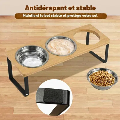 Lot de 3 gamelles surélevées en acier inoxydable avec support incliné à 15° Lot de 3 gamelles surélevées en acier inoxydable avec support incliné à 15°