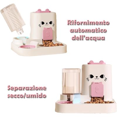 HausPets Comedero automático por gravedad gatos perros, 1,8 L + 0,8 L, gris