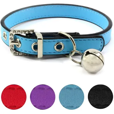 Weiches Lederhalsband mit Glocke 17-22 cm - hellblau