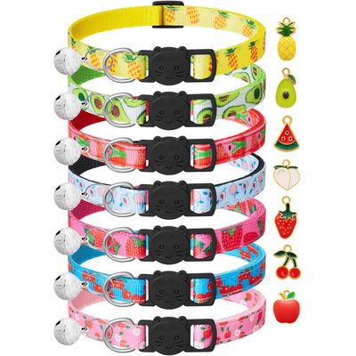 7er-Pack Katzenhalsband mit Früchten & Glocke - Sicherheit