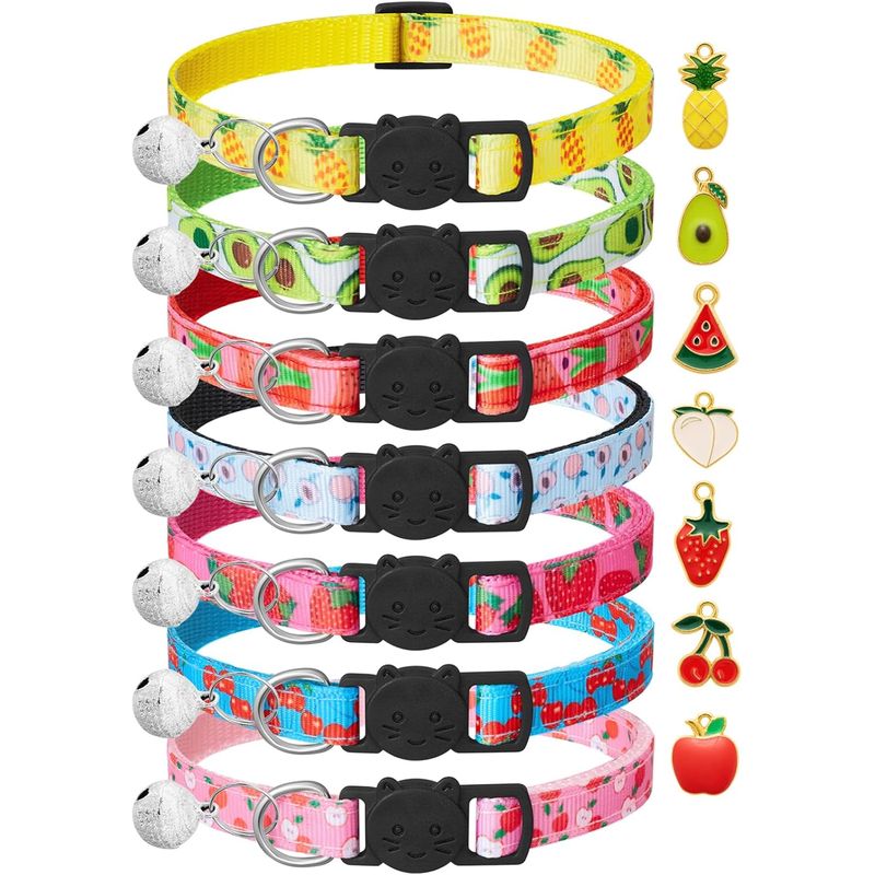 7er-Pack Katzenhalsband mit Früchten & Glocke - Sicherheit