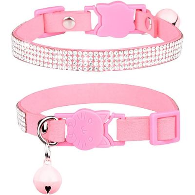 Katzenhalsband mit Strass & Glocke - Mikrofaser, Sicherheitsverschluss