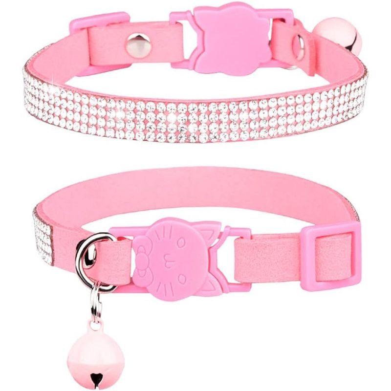 Katzenhalsband mit Strass & Glocke - Mikrofaser, Sicherheitsverschluss
