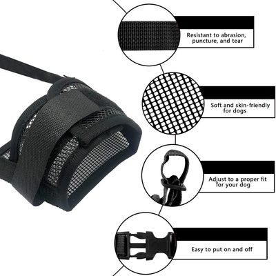 HausPets Bozal transpirable de nailon para perros, negro, talla L