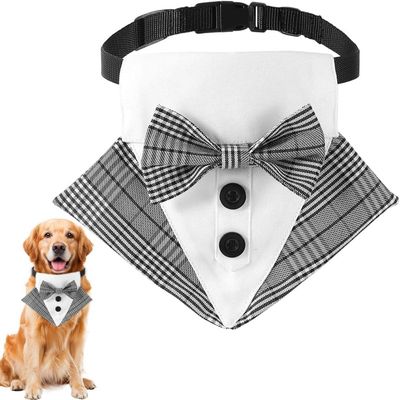 HausPets Collier Smoking Chien Chat Taille L Carreau Noir Blanc