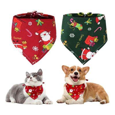 HausPets Lot de 2 Bandanas Noël Chien Chat Rouge Vert