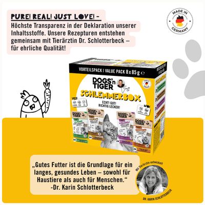 Dogs’n Tiger Katzenfutter, Schlemmerbox, 8x 85g