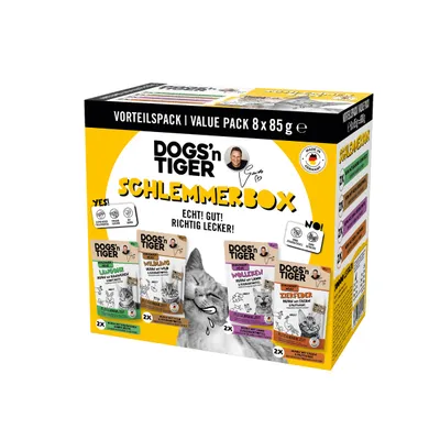 Dogs’n Tiger Katzenfutter, Schlemmerbox, 8x 85g