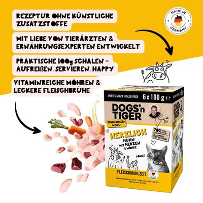 Dogs’n Tiger Herzlich Multibox Katzenfutter, Huhn, Rind & Möhre