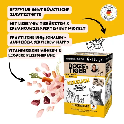 Dogs’n Tiger Herzlich Multibox Katzenfutter, Huhn, Rind & Möhre