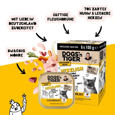 Dogs’n Tiger Herzlich Multibox Katzenfutter, Huhn, Rind & Möhre