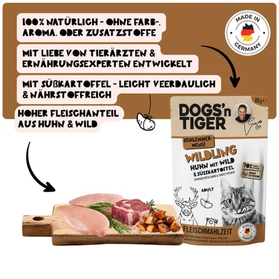 Dogs’n Tiger Wildling Katzenfutter, Huhn, Wild & Süßkartoffel