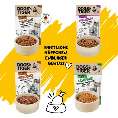 Dogs’n Tiger Katzenfutter, Schlemmerbox, 16x 85g