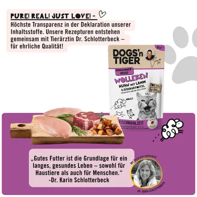 Dogs’n Tiger Wolleken Katzenfutter, Huhn, Lamm & Süßkartoffel