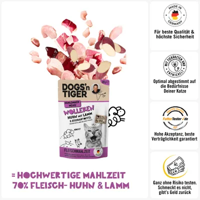Dogs’n Tiger Wolleken Katzenfutter, Huhn, Lamm & Süßkartoffel