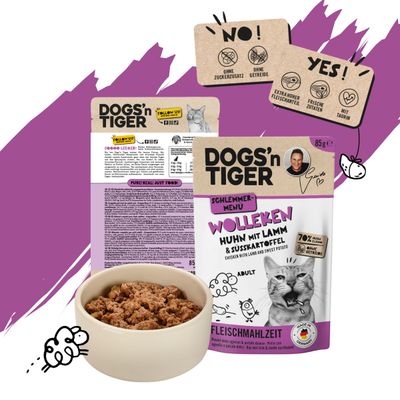 Dogs’n Tiger Wolleken Katzenfutter, Huhn, Lamm & Süßkartoffel