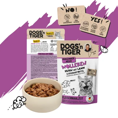 Dogs’n Tiger Wolleken Katzenfutter, Huhn, Lamm & Süßkartoffel Dogs’n Tiger Wolleken Katzenfutter, Huhn, Lamm & Süßkartoffel