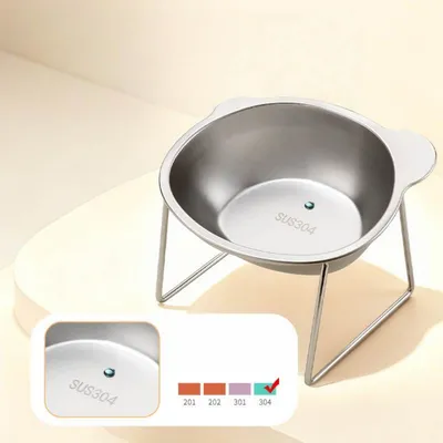 FurryFusion Bol de acero inoxidable 304 antivuelco con soporte elevador