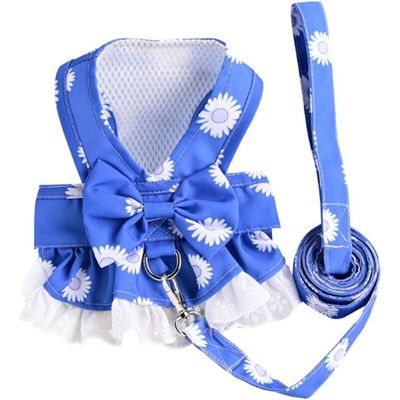 Pawffee Hundegeschirr mit Leine klein blau, Blumenmuster, Schleife, Kleid