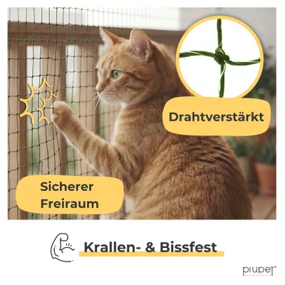 PiuPet® Katzennetz I Drahtverstärkt I Befestigungsset inkl. PiuPet® Katzennetz I Drahtverstärkt I Befestigungsset inkl.
