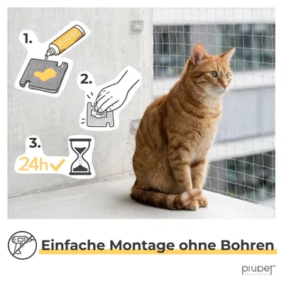 PiuPet® Klebehaken für Katzennetz ohne Bohren I Katzennetz Befestigung
