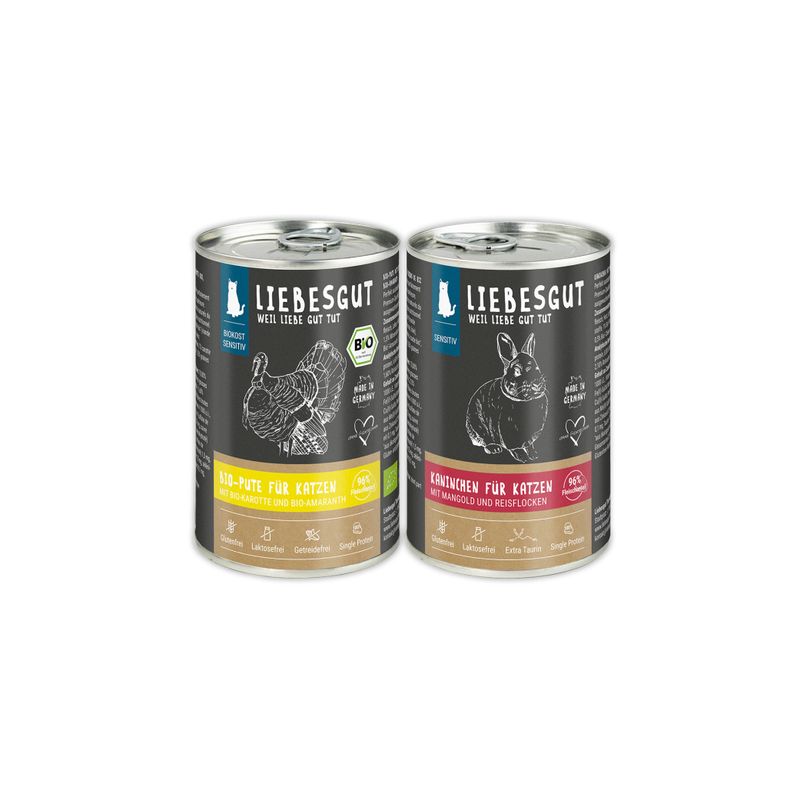 Liebesgut Katzenfutter Friss-dich-satt Paket Sensitiv 12 x 400 g