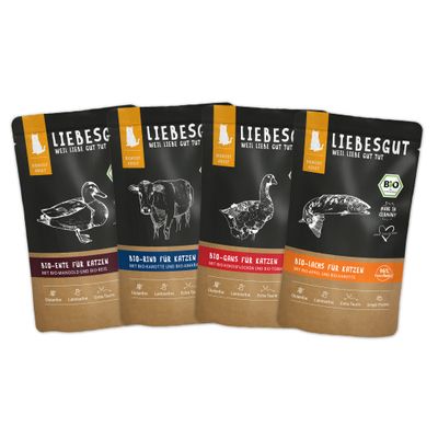 Liebesgut Katzenfutter Friss-dich-satt Paket Adult 48 x 100 g
