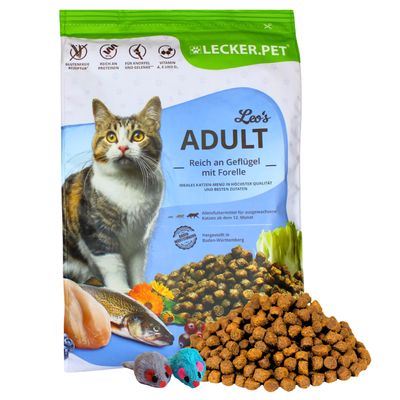 Lecker.Pet® Leo's Adult Volaille & Truite Nourriture sèche pour chats