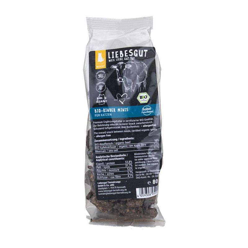 Liebesgut Katzenfutter Bio Rinder Minis Katzenleckerli