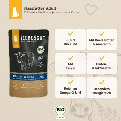 Liebesgut Katzenfutter Bio-Rind mit Bio-Karotte und Bio-Amaranth