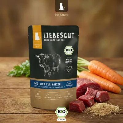 Liebesgut Katzenfutter Bio-Rind mit Bio-Karotte und Bio-Amaranth