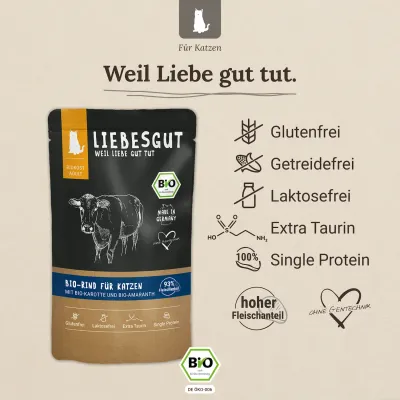 Liebesgut Katzenfutter Bio-Rind mit Bio-Karotte und Bio-Amaranth
