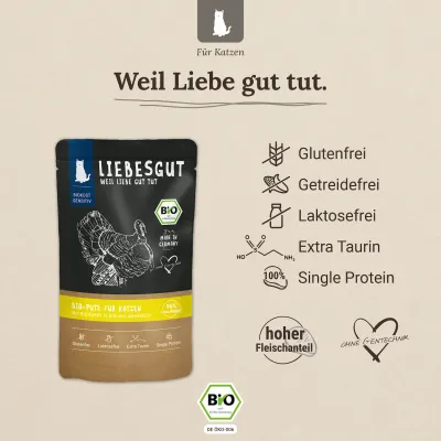 Liebesgut Katzenfutter Bio-Pute mit Bio-Karotte und Bio-Amaranth