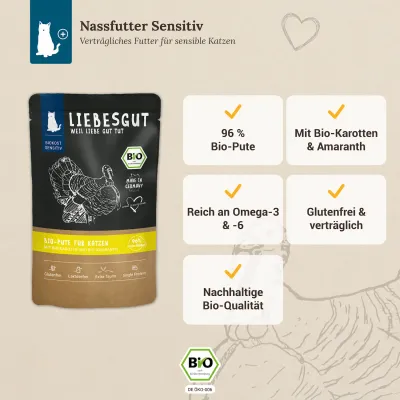 Liebesgut Katzenfutter Bio-Pute mit Bio-Karotte und Bio-Amaranth