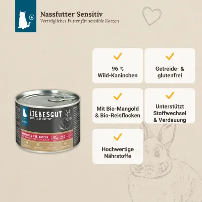 Liebesgut Katzenfutter Kaninchen mit Mangold und Reisflocken
