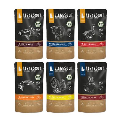 Liebesgut Katzenfutter Probierpaket Sensitiv & Adult  6 x 100 g