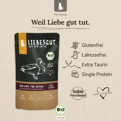 Liebesgut Katzenfutter Bio-Ente mit Bio-Mangold und Bio-Reis