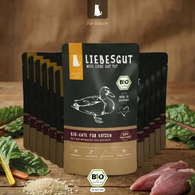 Liebesgut Katzenfutter Bio-Ente mit Bio-Mangold und Bio-Reis