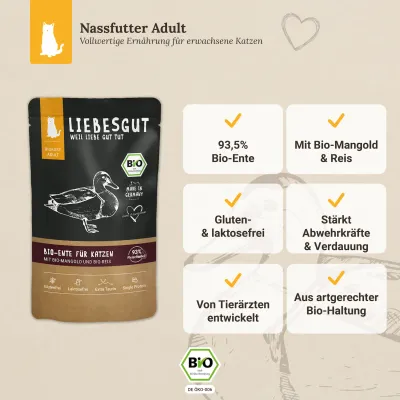 Liebesgut Katzenfutter Bio-Ente mit Bio-Mangold und Bio-Reis