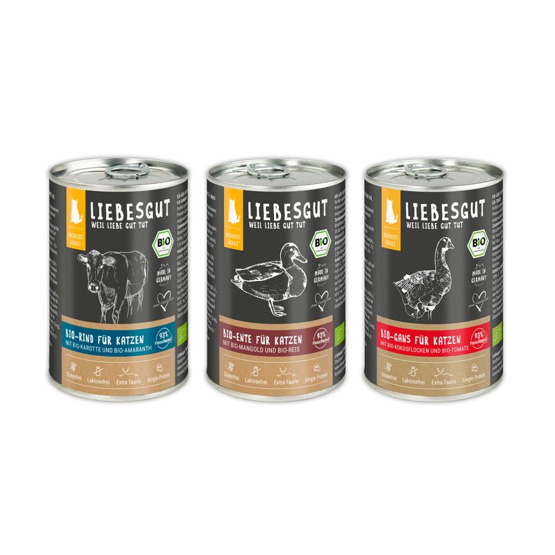 Liebesgut Katzenfutter Friss-dich-satt Paket Adult 18 x 400 g