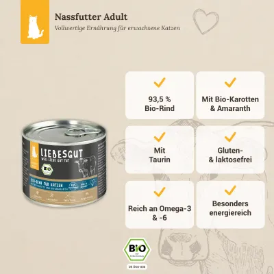 Liebesgut Katzenfutter Bio-Rind mit Bio-Karotte und Bio-Amaranth