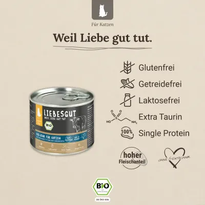 Liebesgut Katzenfutter Bio-Rind mit Bio-Karotte und Bio-Amaranth