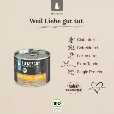 Liebesgut Katzenfutter Bio-Huhn mit Bio-Kokosflocken und Bio-Zucchini