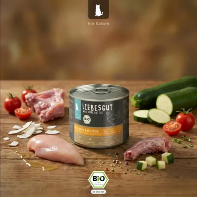 Liebesgut Katzenfutter Bio-Huhn mit Bio-Kokosflocken und Bio-Zucchini