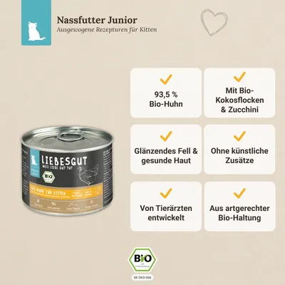 Liebesgut Katzenfutter Bio-Huhn mit Bio-Kokosflocken und Bio-Zucchini